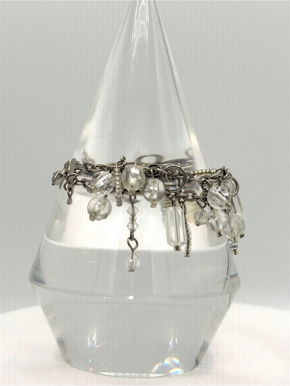 Icy Clear Dangling Bead Bracelet Silver Tone Womans Jewelry